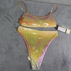 Gianni Bini Dannijo Sz SM Sequin Frankie Top Jayla Bikini Bottom Swimsuit- Ombre